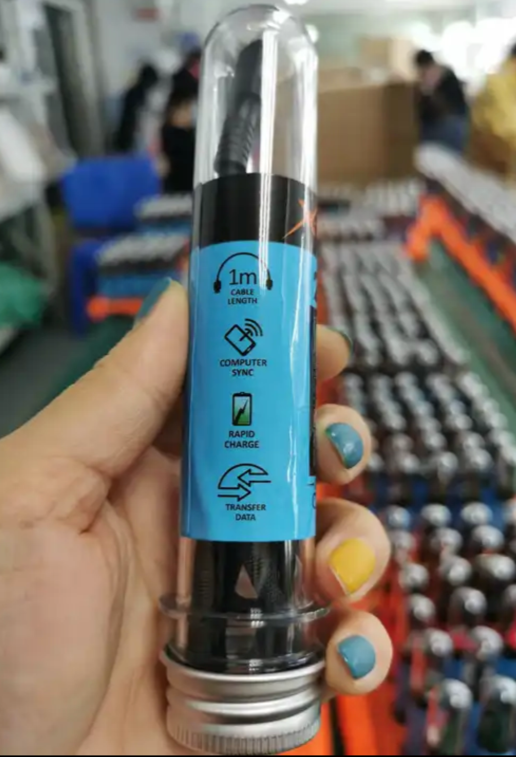 Cable de carga rápida de datos USB, para iPhone de tela trenzada de PVC con pantalla de tubo