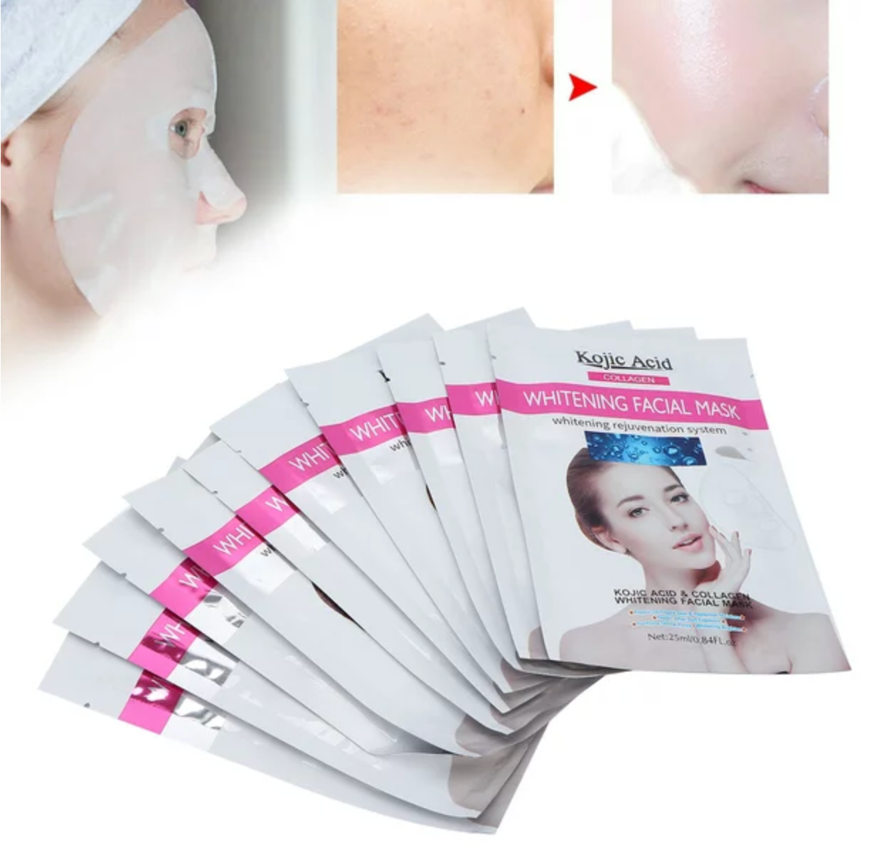 MASCARILLA FACIAL BLANQUEADORA CON ÁCIDO KÓJICO Y COLÁGENO