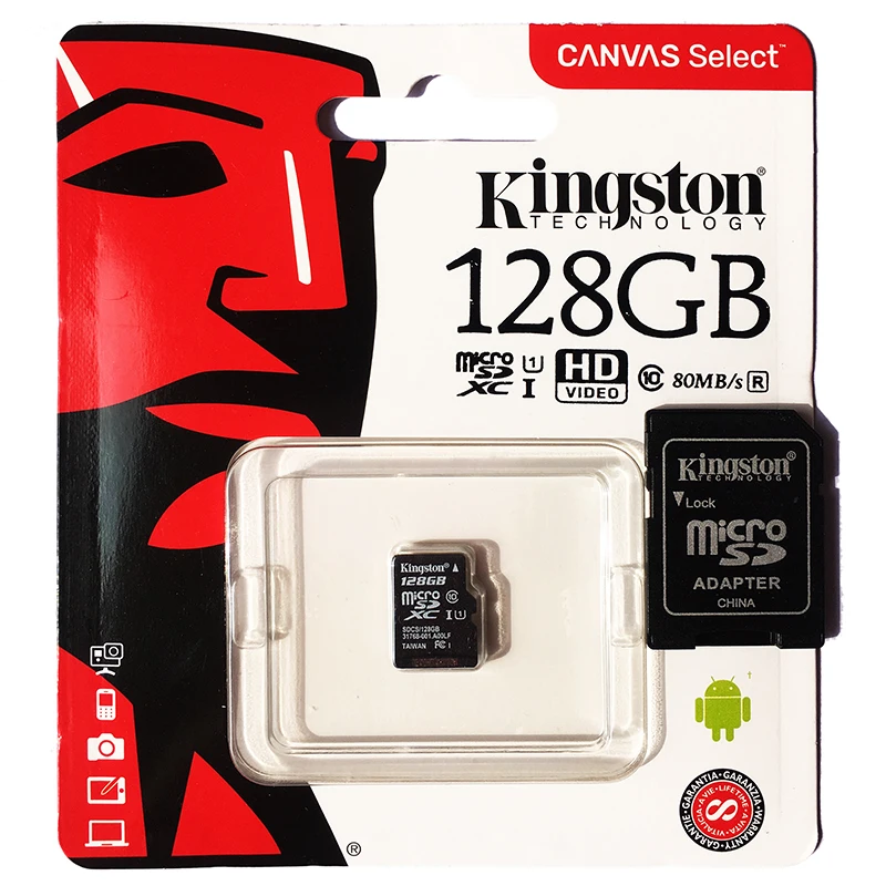 Tarjeta microSD Kingston Clase 10 velocidades de UHS-I 128gb