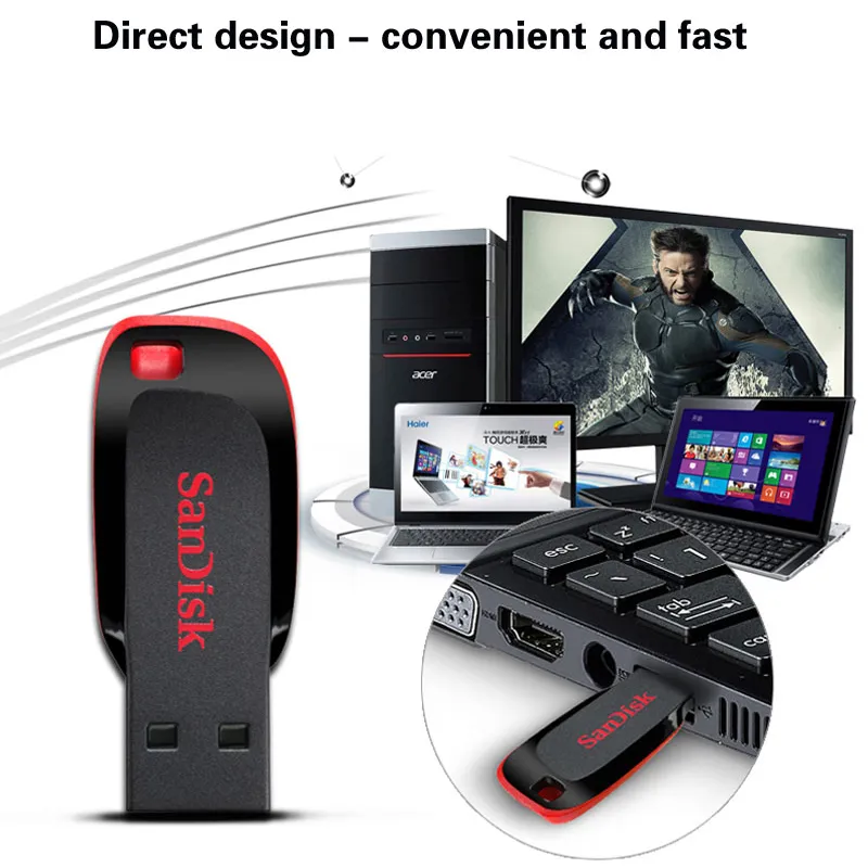 SanDisk Cruzer Blade USB Flash Drive USB 2.0 CZ50 Pen Drive 64GB