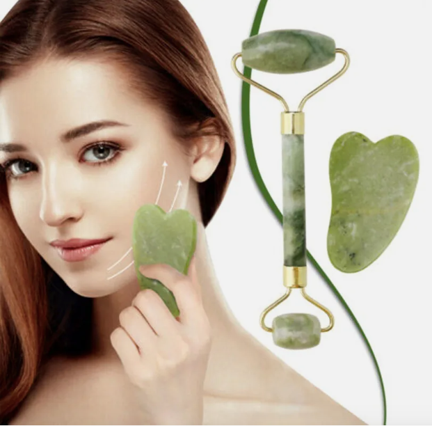 Kit de Masaje Facial de Cuarzo Jade Natural